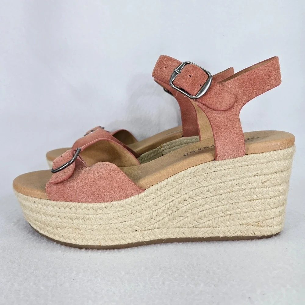 Lucky Brand Espadrille Womens 8 Pink Naveah Platform Wedge Sandals Hemp BOHO